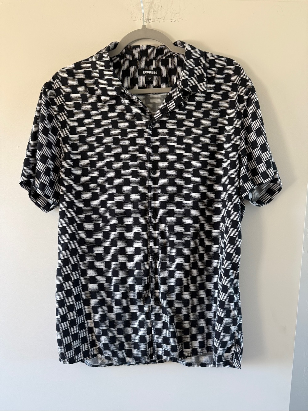 Express Men’s Checkered Camp Collar Shirt